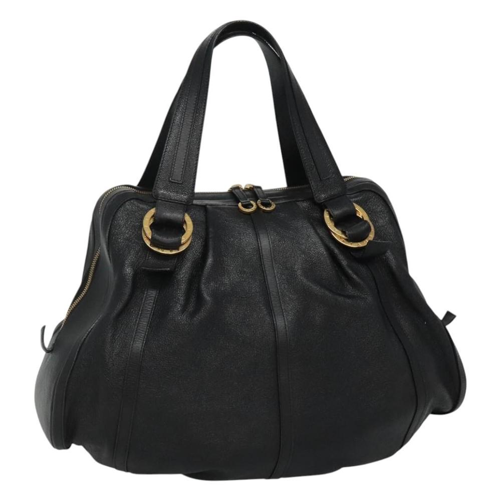 BVLGARI Chandra Tote Bag Leather Black Gold Auth yk17602